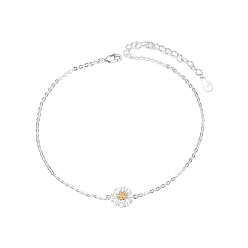 Silver Trendy 925 Sterling Silver Anklet, with Daisy Flower, Silver, 210mm