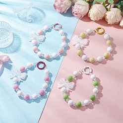 (52) Непрозрачная лаванда 4шт. акриловые банты и стеклянные круглые бусины подвески украшения, с литыми пружинными кольцами, разноцветные, 157 мм