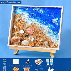 Mixed Color DIY Mosaic Tray Craft Making Kit, with Tray, Wood Easel, Plastic Spatula, Shell, Paint Brush, Cream Glue, Mixed Color, 200x200x19mm