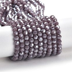 Old Rose Electroplate Opaque Glass Beads Strands, Faceted(32 Facets), Pearl Luster Plated, Round, Old Rose, 4mm, Hole: 0.7mm, about 88~95pcs/strand, 12.99~14.06 inch(33~35.7cm)