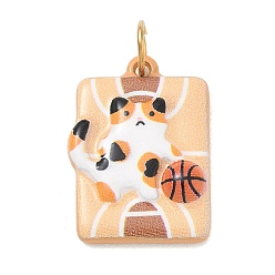 Orange Printed 304 Stainless Steel Pendants, Cat Shape with Basketball Charms, Golden, Orange, 20.5x15x4mm, Hole: 4.5mm