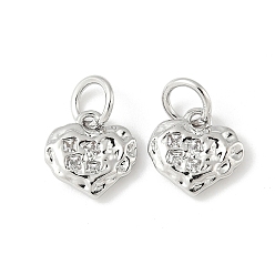 Платина Латунные микропаве прозрачные кубические циркониевые подвески, текстурированное сердце, с целью перехода в кольце, платина, 10x10x2.5 мм