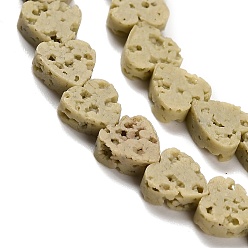 Темный Хаки Нити синтетических бусин, окрашенных в лавовый камень, сердце, Темный хаки, 6.5x6.5x2.5 мм, отверстие : 1 мм, около 63~64 шт / нитка, 14.57''~14.96'' (37~38 см)