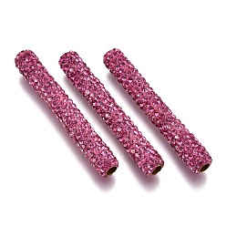 Фуксиновый Полимерная глина бисера горный хрусталь трубки, с латунной фурнитурой , красно-фиолетовые, 35~35.5x5~5.5 мм, отверстие : 2.5 мм