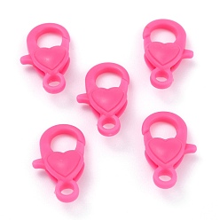 Hot Pink Plastic Lobster Claw Clasps, Heart, Hot Pink, 22.5x13x6.5mm, Hole: 3mm