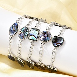 Mixed Shapes Браслеты из латуни и натуральной ракушки пауа для женщин, разнообразные, разнообразные, 6-7/8~7-3/8 дюйм (17.4~18.7 см)