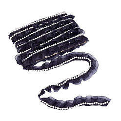 Черный Шифоновая лента со складками, кружевной отделкой, со смолевыми бусинами, аксессуары для одежды, чёрные, 1-3/8 дюйм (36 мм)