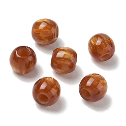 Chocolate Cuentas europeas de resina opaca, abalorios de grande agujero, tambor, chocolate, 12x11 mm, agujero: 5 mm