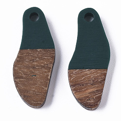 Dark Slate Gray Opaque Resin & Waxed Walnut Wood Pendants, Oval, Dark Slate Gray, 23x9x3mm, Hole: 1.8mm