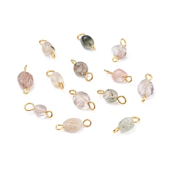 Другие Кварцы Соединители из натурального зеленого лодолитового кварца/садового кварца, С золотыми результатами железа, самородки, 14~18x5~8x4~6 мм, Отверстие : 1.5 мм & 2~3 мм