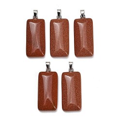 Pierre D'or Pendentifs pierres fines synthétiques, charme rectangle, avec 304 mousqueton en acier inoxydable sur les balles, couleur inox, 44~45x19~20x8~9mm, Trou: 7.5x4mm