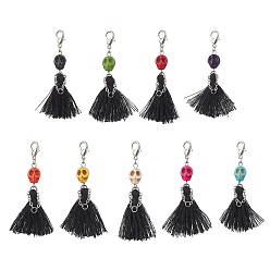 (52) Непрозрачная лаванда Подвеска с кисточкой из окрашенного синтетического бирюзового черепа и поликоттона на Хэллоуин, Сплав с застежками когтя омара, платина, разноцветные, 58.5~61.5 мм