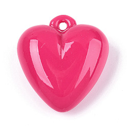 Темно-Розовый Непрозрачные акриловые подвески, сердце, темно-розовыми, 35.3x32x16 мм, отверстие : 2.5 мм