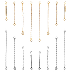 Golden & Stainless Steel Color 304 Stainless Steel Chain Extender, with Curb Chains and Lobster Claw Clasps, Golden & Stainless Steel Color, 16strands/box