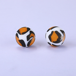 Gold Printed Round Silicone Focal Beads, Gold, 15x15mm, Hole: 2mm