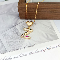 Letter Z Женские подвески в форме сердца с латунным паве из разноцветных кубических цирконий, золотые, Письмо Z, 15.75 дюйм (40 см)