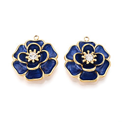 Полуночно-синий 304 подвески из нержавеющей стали с хрустальными стразами и эмалью, цветок, ионное покрытие (ip), реальный 18 k позолоченный, темно-синий, 27x24.5x7.5 мм, отверстие : 2 мм