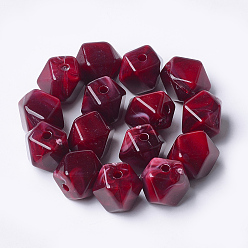 Dark Red Acrylic Beads, Imitation Gemstone Style, Polygon, Dark Red, 11.5x10x10mm, Hole: 2mm, about 428pcs/500g