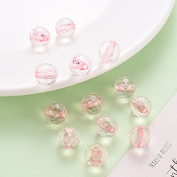 Pink Transparent Acrylic Beads, Round, Faceted, Pink, 6x5.5mm, Hole: 1.4mm, about 4160pcs/500g