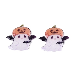 Ghost Кулоны из эпоксидной смолы на Хэллоуин, с золотой фольгой и блестками, амулет в виде призрака с тыквой и летучей мышью, 26x28x2.5~3 мм, отверстие : 1.2 мм