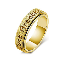 Золотой 304 вращающиеся кольца для пальцев из нержавеющей стали, слово просто дыши, с флэш-песка, Кольцо-спиннер для успокоения беспокойства, медитации, золотые, 6 мм, размер США 9 (18.9 мм)