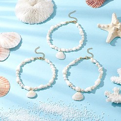 Золотой Летние пляжные браслеты с натуральными ракушками-подвесками, браслеты на ногу из натуральных ракушек и натурального культивированного пресноводного жемчуга для женщин, цвет морской раковины, золотые, 9-1/4 дюйм (235 мм) ~ 9-1/2 дюйм (240 мм)