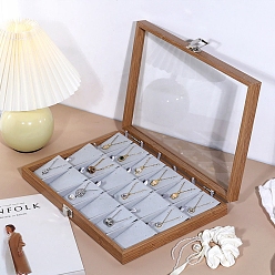 Others Bamboo & Velet Jewelry Storage Box, Rectangle, for Necklaces, 35x24x5cm