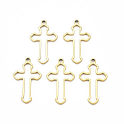 Настоящее золото 18K Ионное покрытие (ip) 201 подвески из нержавеющей стали, крестик, без никеля , реальный 18 k позолоченный, 29.5x17x1.5 мм, отверстие : 1.8 мм