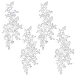 White 2Pairs Leaves Polyester Embroidery Ornaments Accessories, Lace Sequins Clothing Sew on Patches, Suitable for Wedding Dress, Performance Clothes, White, 240x100x1mm