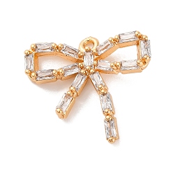 Настоящее золото 18K Латунные микропаве прозрачные подвески с фианитом, без никеля , бантом, реальный 18 k позолоченный, 18.5x20x4 мм, отверстие : 1.4 мм