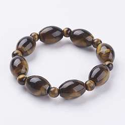 Tigerauge Natürlichen Tigerauge Perlen Stretch-Armbänder, oval und rund, 2-1/2 Zoll (66 mm)