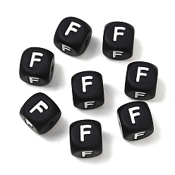Letter F 20 шт. черные силиконовые бусины в виде кубических букв 12x12x12 мм квадратные бусины с алфавитом в виде кубиков с 2 мм отверстием прокладка свободные бусины с буквами для браслета, ожерелья, ювелирных изделий, буква f, 12 мм, отверстие : 2 мм