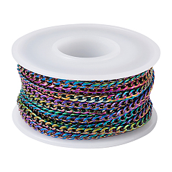 Rainbow Color Ion Plating(IP) 304 Stainless Steel Curb Chains, Twisted Chain, with Spool, Unwelded, Rainbow Color, Link: 4.5x3x1mm, about 5m/roll