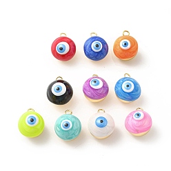(52) Непрозрачная лаванда Латунные подвески, с эмалью, реальный 18 k позолоченный, долговечный, круглые с сглаза, разноцветные, 17.5x14x14.5 мм, отверстие : 3 мм