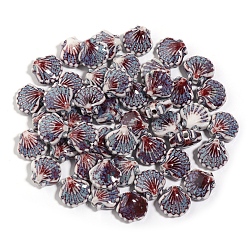 Стально-синий Ручной работы яркие остеклением шарики фарфора, формы раковины, стальной синий, 12 мм, отверстие : 1.8 мм, 5 шт / комплект