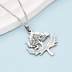 Нержавеющая Сталь Цвет 304 подвесные из нержавеющей стали ожерелья, дерево, не тускнеет, цвет нержавеющей стали, 17.72~18.11 дюйм (45~46 см)