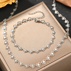 Нержавеющая Сталь Цвет 201 наборы браслетов и цепочек из нержавеющей стали в форме сердца, цвет нержавеющей стали, 450 мм