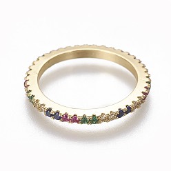 Real 18K Gold Plated Cubic Zirconia Rings, with Brass Findings, Real 18K Gold Plated, US Size 7 1/4(17.5mm)