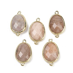 Солнечный Камень Подвески с гранеными соединителями из натурального солнечного камня, покрытие стойки латунные овальные звенья, золотые, 22.5~23x13.5~14x6 мм, отверстие : 1.4 мм