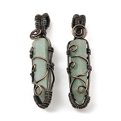 Зеленый Авантюрин Естественный зеленый авантюрин подвески, с покрытием стойки красным медным тоном и обмоткой из латунной проволоки, без свинца и без кадмия, конус, 61x15.5x14 мм, отверстие : 4 мм