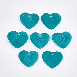 Turquoise Spray Painted Capiz Shell Pendants, Heart, Turquoise, 21.5~22x25x1mm, Hole: 1.5mm
