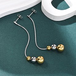 Золотой & Цвет Нержавеющей Стали 304 двухцветные круглые серьги-гвоздики с кисточками из нержавеющей стали, золотые и нержавеющая сталь цвет, 85x10 мм