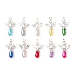 (52) Непрозрачная лаванда Имитация жемчуга акриловыми подвесками, ангел, с фурнитурой из серебряного сплава, разноцветные, 36x22x7.5 мм, отверстие : 3.5 мм