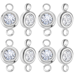 Stainless Steel Color 20Pcs 304 Stainless Steel Crystal Rhinestone Links Connectors, Flat Round, Stainless Steel Color, 12x6.5x4mm, Hole: 2mm