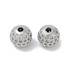 Платина Латунные бусины из прозрачного кубического циркония, без кадмия, без никеля и без свинца, круглые, платина, 9x10x10 мм, отверстие : 2 мм