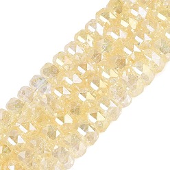 Pale Goldenrod Electroplate Transparent Crackle Glass Beads Strands, Rondelle, Dyed, AB Color Plated, Faceted, Pale Goldenrod, 8x5mm, Hole: 1~1.2mm, about 33~35pcs/strand, 6.69~7.28 inch(17~18.5cm)