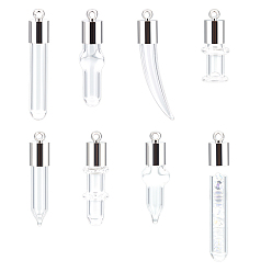 Прозрачный 16 наборы 8 стильные подвески в виде прозрачных стеклянных бутылок, с пробкой из латуни платинового тона (съемная), разнообразные, прозрачные, 23.5~33x6~8 мм, отверстие : 1.6 мм, 2 наборы / стиль