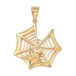 Настоящее золото 18K 304 подвески из нержавеющей стали, паутина со звездой, ручная полировка, ионное покрытие (ip), реальный 18 k позолоченный, 45x40.5x5.5 мм, отверстие : 7.5x11 мм