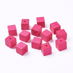 Камелия Природных шарики древесины, окрашенные, кубические, камелия, 14~15x14~15x14~15 мм, отверстие : 3 мм