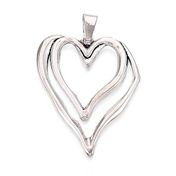 Античное Серебро Стойка обшивка тибетский стиль сплав большие подвески, сердце, без кадмия и без свинца, античное серебро, 65x52.5x3 мм, отверстие : 12x5.5 мм